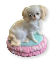 Vtg. Cavalier King Charles Spaniel Figurine, 6323 Germany, Pink/Green Cushion picture