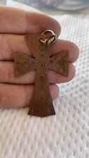 ANCIENT BYZANTINE BRONZE ORNAMENTED CRUSADERS CROSS PENDANT WEARABLE picture