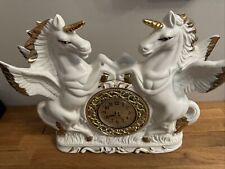 Weird Cheesy Unicorn Clock Pegasus Porcelain Quartz  Mantle Table Gold Works picture