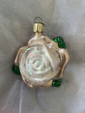 OWC Old World Christmas Blown Glass White/Light Pink Rose ornament picture