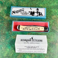 Vintage Schrade USA 503SC Scrimshaw Trapper Knife, Two Bass, NOS, 1989 picture