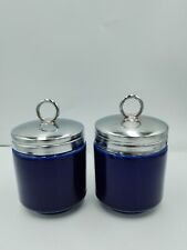 Williams Sonoma Set Of 2 Egg Coddlers Cobalt Blue Silver Tone Lids   picture