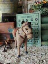 Antique Vtg Wooden Felted Stick Leg Horse - Glass Eyes 5.5 Tall picture
