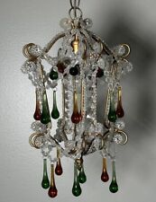 Crystal Bird Cage Crystal Chandelier Swag Lamp Green Amber MCM Boho picture