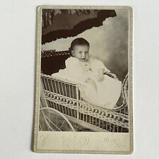 Antique Cabinet Card Photograph Adorable Little Girl In Stroller Coldwater MI picture