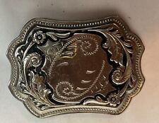 Vintage Floral Silver Western Rodeo Belt Buckle  w/ shooting stars engrave~3.5
