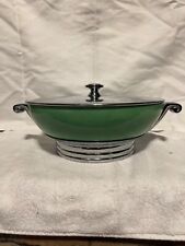 Manning Bowman Art Deco Green Porcelain with Chrome and Base Casserole picture