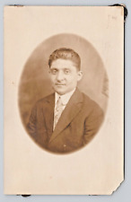 Postcard Vintage RPPC Handsome Young Man Wearing Suit Oval Photo picture