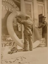 Tire Shop Employees Huge Inner Tube Display Early 1900s Firestone Kelly Tires picture