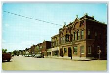 c1950's North Lake Avenue Building Clock Classic Car Phillips Wisconsin Postcard picture