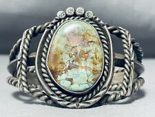 IMPORTANT HEAVY WIRE VINTAGE NAVAJO STERLING SILVER TURQUOISE BRACELET picture
