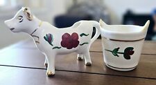 Vintage Porcelain Cow Milk Creamer & Sugar Cup Hand Painted w/ Flowers MINT picture