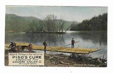 Old Advertising Postcard Piso's Cures Cough Medicine Rafting On The Allegheny picture