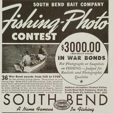 1944 South Bend Fishing boat war bonds photo contest art decor vintage print ad picture