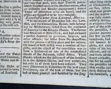 LOYALISTS Post Revolutionary War Settlement in the Bahamas ? 1784 UK Newspaper picture