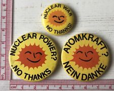 3x vtg anti nuclear Power Nuclear No Thanks protest pin badges 1970s 80s picture