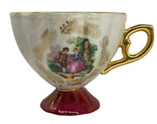 Designer Porcelain 6 oz Tea Cup Footed Yusui Japan Vintage 24 K Gold Accents picture
