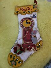 Vintage felt sequin stocking Nursery Rhyme The Mouse Ran Up The Clock Bucilla picture
