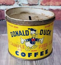 Vintage Donald Duck Coffee Sample Tin Can Bank 1950s 3 Oz Goyer picture