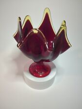 Vtg Viking Glass Ruby Red Handkerchief Compote Vase -Amberina- Original Sticker  picture