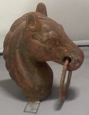 Vintage iron  HORSE HEAD HITCHING POST W/ Ring Farm Ranch Equestrian Decor picture