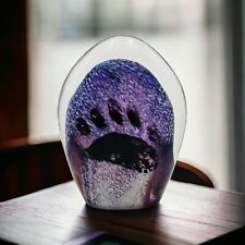 Art Glass Bear Paw Print Purple White Black Paperweight Signed Flux Canmore Can. picture