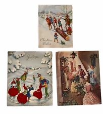 Vintage 40s 50s Christmas Cards Family & Neighbor Themed Lot Of 3 (used) picture