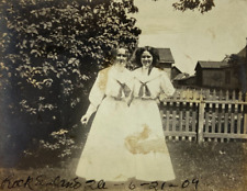 Two Women In Matching Dress Standing By Fence Rock Island B&W Photograph 3 x 4 picture