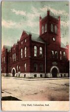 City Hall Columbus Indiana  Hand Tinted Postcard c1910 picture