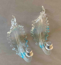 Pair Hand Blown Murano Italy Blue&Clear Glass Leaf Chandelier Part Vetri Venini picture