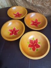 Set Of 4 Vintage Munising Hand Painted Wooden Bowls Hibiscus 🌺 Flower picture