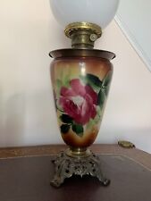 Vintage Hand-painted Flowers Globe Hurricane Table Lamp. Rose And Leafs. picture