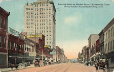 c1910 Market Street Stores Horse Wagon Tracks People Street  Chattanooga TN P584 picture