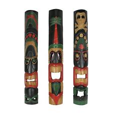 Zeckos Set of 3 Hand Carved 39 Inch Tall Island Style Polynesian Tiki Masks picture