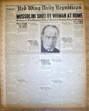 BEST 1926 hdline display newspaper BENITO MUSSOLINI ASSASSINATION Early attempt picture