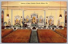 Interior Gesu Catholic Church Miami Florida Chapel Linen Vintage UNP FL Postcard picture
