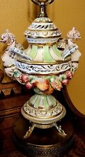 Vintage Capodimonte Chinese Dragon Lamp Winged Mermaid With Brass Feet Rare... picture