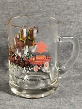 Vintage Budweiser Champion Clydesdales Clear Glass 12 oz Christmas Beer Mug picture