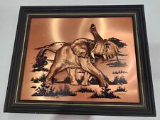 John Louw Signed 3D Copper Wall Art African Elephant Trunk Up 3D Tusks 16x13” picture