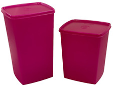 2 Tupperware Basic Bright Square Round Modular Canister Hot Pink 313-17 1311-2 picture