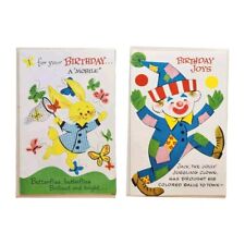 Vintage Birthday Greeting Cards Bunny And Clown Activity Cards Quantity 2 picture