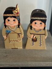 EUC Hand Painted MCM candle holders Thanksgiving Wooden Vintage Native American picture