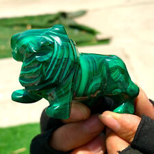 160G Natural glossy Malachite Crystal Handcarved lion mineral sample healing picture