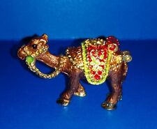 Bejeweled Gold Tone Multicolored Camel Magnetic Hinge Mini Trinket Box picture