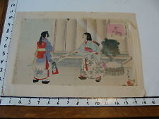 vintage hand colored Japanese print fan girl, as shown w/spotting picture