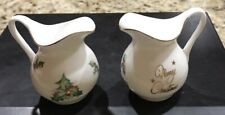 Vintage Porcelain Merry Christmas Salt & Pepper Shakers Pitchers Handles Holly picture