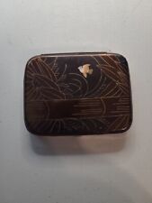 Vintage Faux Tortoise Shell Cigarette Case Hand Painted with Bird and Cigarettes picture