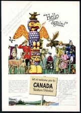 1947 Canada travel Indian totem pole RCMP Mountie moose art vintage print ad picture