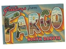 c1940s Greetings From Fargo North Dakota ND Linen Large Letter Postcard UNPOSTED picture