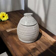 Vintage Frankoma Honey Pot Bee Hive White With Lid Bee Finial picture